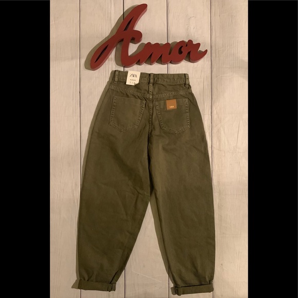 NWT Zara Size 0 Olive Green Slouchy 5 Pocket Jeans - Picture 9 of 9